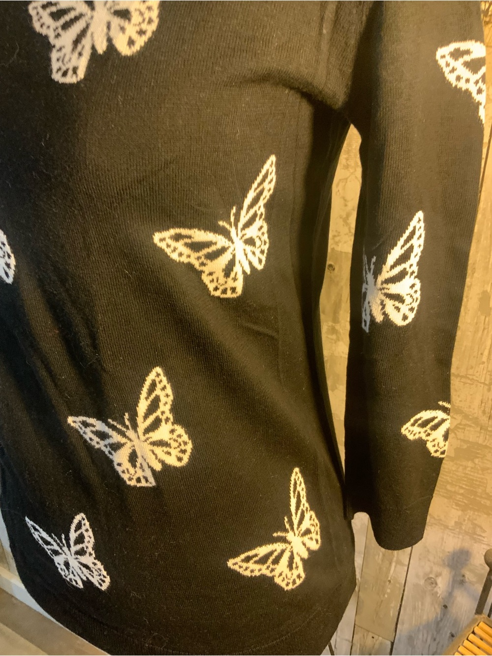 Talbots Black Sweater with White Butterfly Motif - Picture 2 of 4